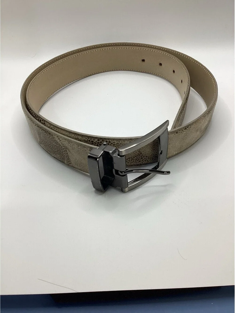 Italian Select Genuine Leather Belt Greek Key Buckle Made In Italy Back Silver